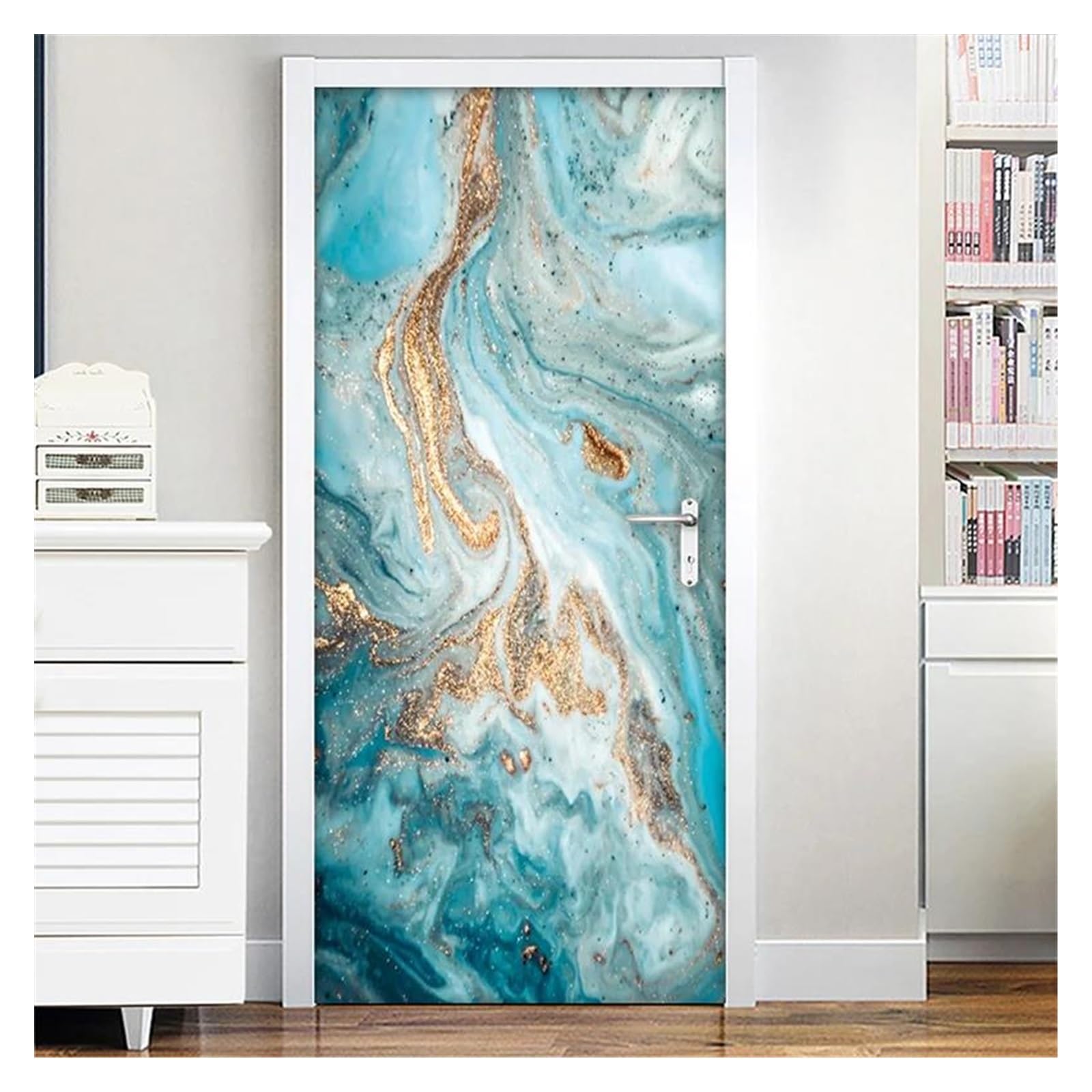 Autocollant de porte 95x215cm et stickers décoration salon effet 3D bleu