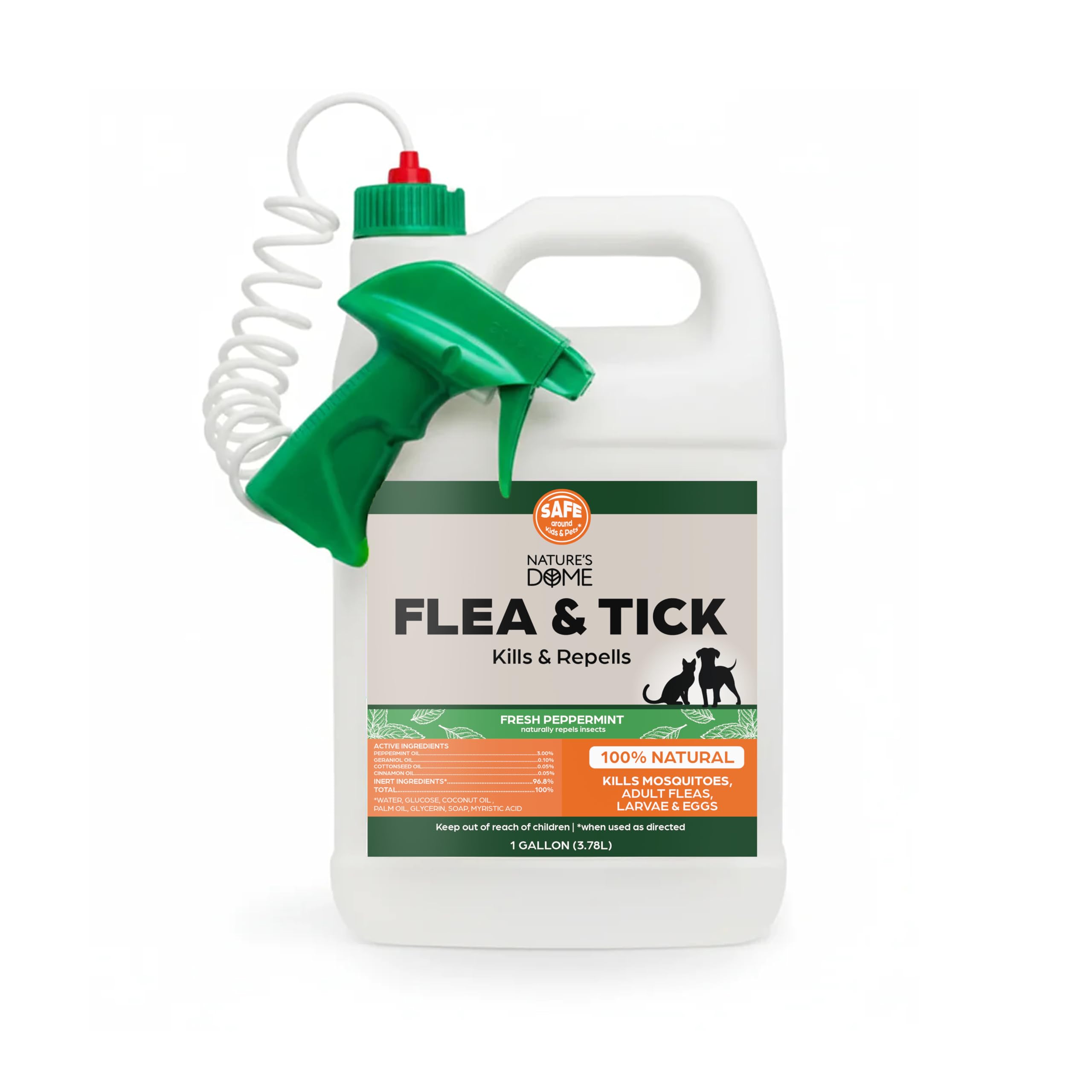 Flea and Tick Spray for Yard &amp; Home 128 Oz - Nature's Dome Peppermint Oil Pest Control | 1 Gallon Refill for Lawn, Patio, Carpets &amp; Pet Areas | Kills &amp; Repels Fleas, Ticks and Mosquitos | Plant-Based