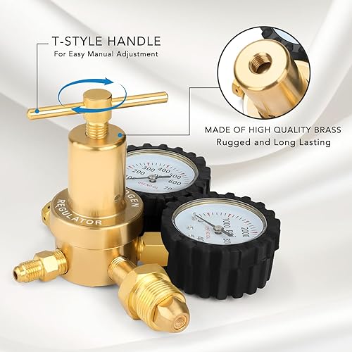 Miniatura 10 de BETOOLL Regulador de nitrógeno con 0-800 PSI Equipo de presión de entrega Medidores de conexión de salida de entrada de latón