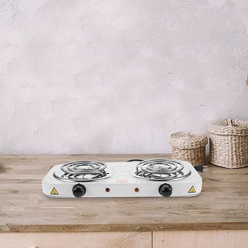 Miniatura 5 de Estufa eléctrica de doble quemador de temperatura controlada de acero inoxidable para cocina dormitorio RV con protección contra fugas de