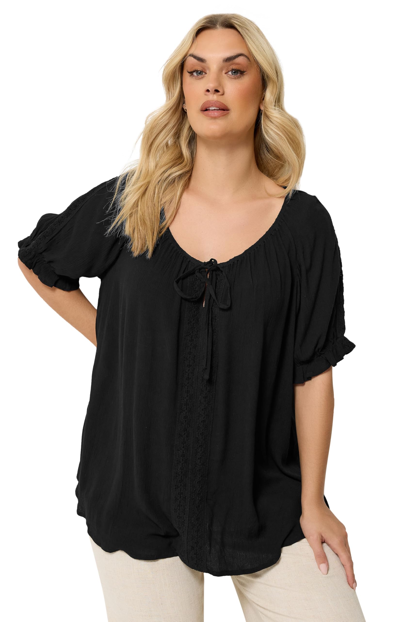 Yours Women's Black Crochet Detail Top In | : Size 20