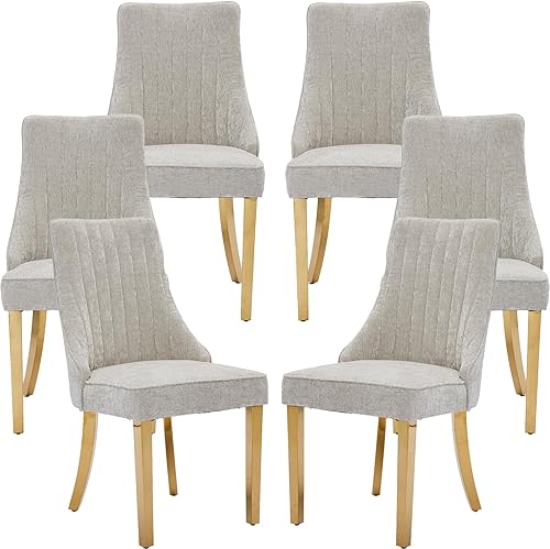 Vista 37 de Juego de 6 sillas de comedor de mediados de siglo color beige, juego de 6 sillas modernas para cocina y comedor, sillas de cocina tapizadas en tela