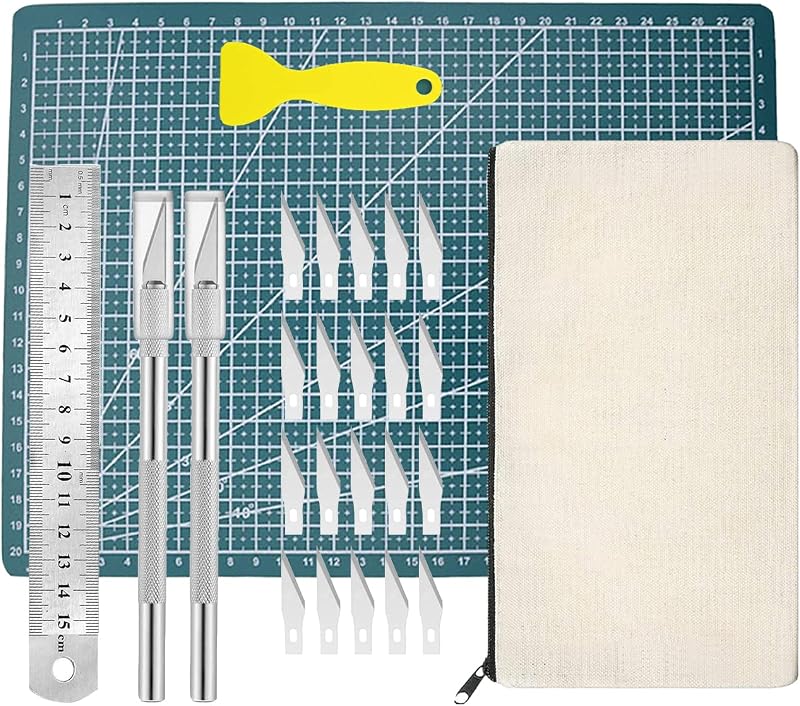 Chedin 26 részes plotter kiegészítő készlet - Vinyl kivágó eszközök, skalp kések, spatula, vonalzó - DIY barkács szett tárolótáskával