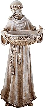 Avalon Gallery Garden Statue - Saint Francis Stone-Resin Indoor/Outdoor Catholic Sculpture, 24" Tall, Bird Bath/Feeder