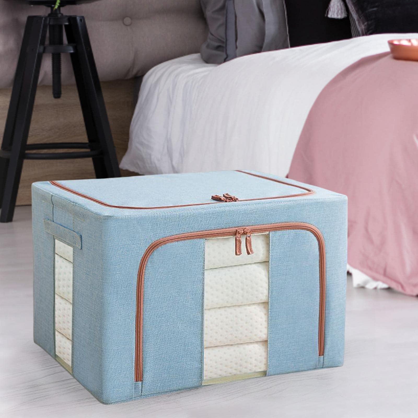 Aufbewahrungstasche/Kleiderbox mit Stabilem Griff, Wasserdichtem Sichtfenster, Geeignet für Schlafzimmer unter Dem Bett, Blau