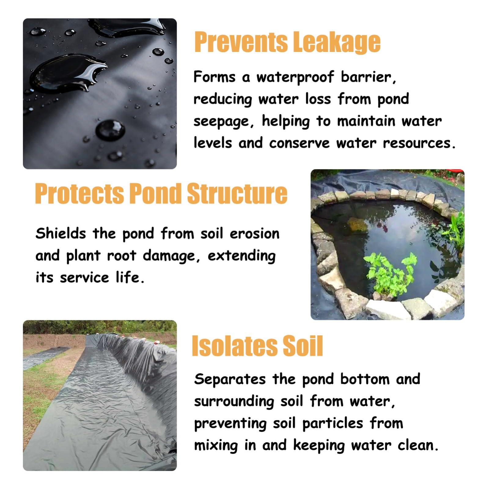 Lona Estanque 2x2m/6.56x6.56ft,Duradero,Impermeable,Apto para Estanques de Peces,Fuentes de Jardín y Lagunas;HDPE de 0,15 mm,Apto para Todas Las Estaciones