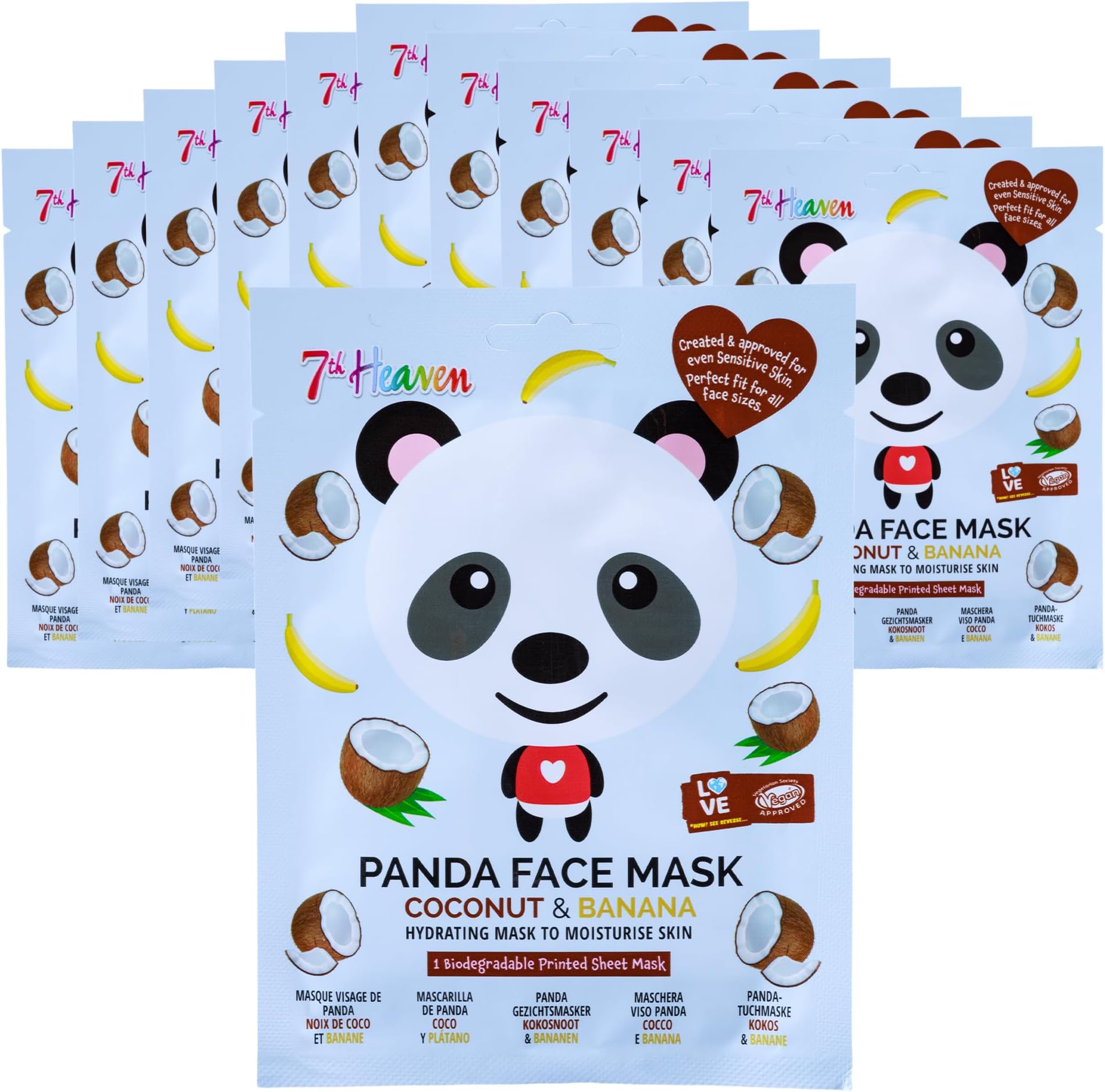 7th Heaven Panda Face Sheet Mask Infused With Coconut And Banana To Hydrate And Moisturise Skin - Ideal For All Skin Types, Fun For Parties And Selfies