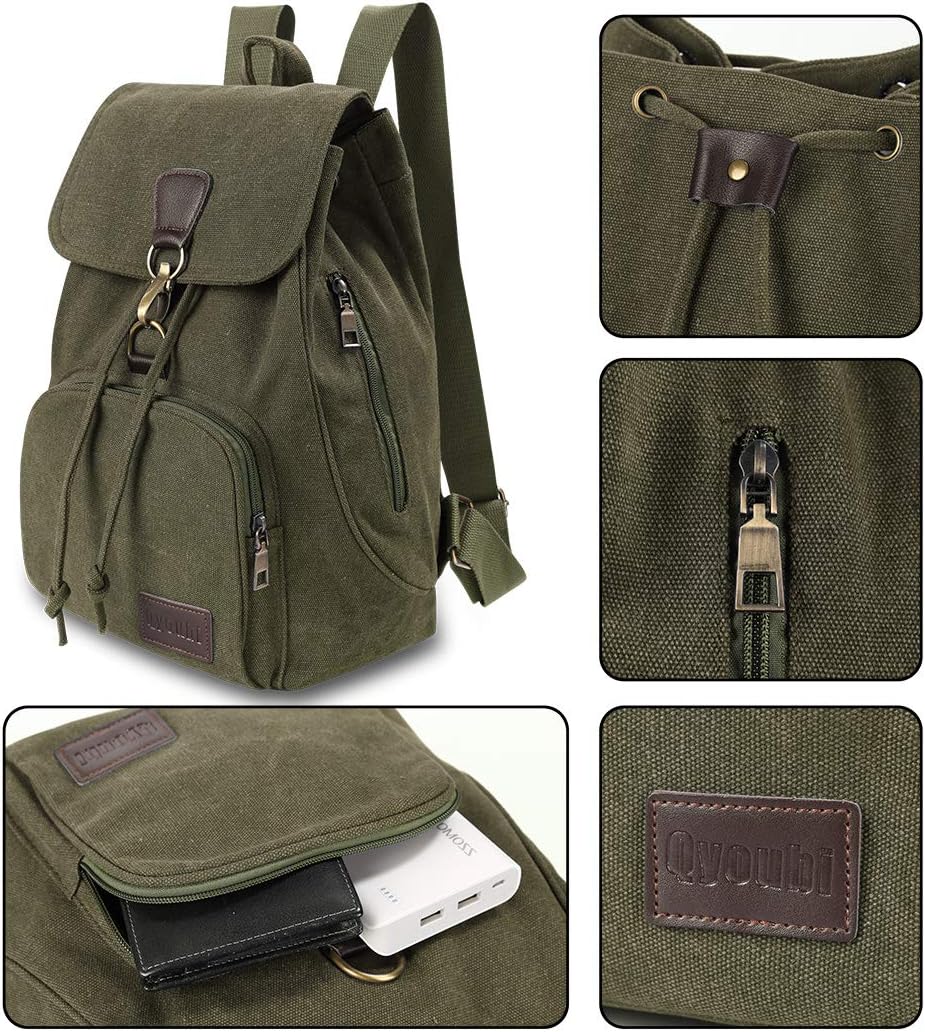 Canvas Fashion Backpacks Purse Casual Outdoor Shopping Daypacks Sports Rucksack Hiking Travel Multipurpose Bag Green - Image 4