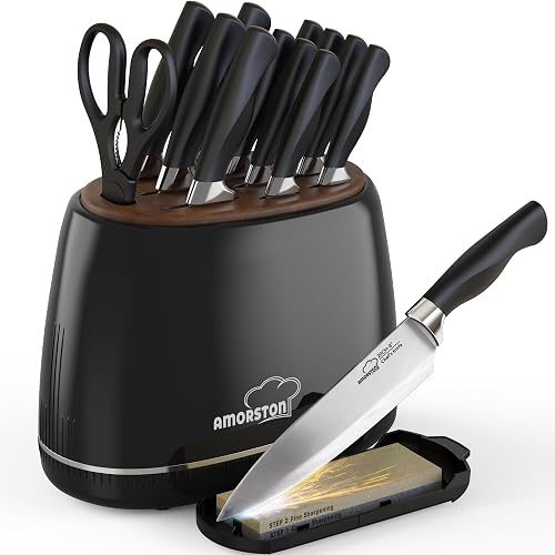 50% off promo code for Knife Set, Amorston 14-Piece Kitchen Knives Set with Block & Sharpening Stone, Stainless Steel Dishwasher Safe, Knife Block Set on Amazon