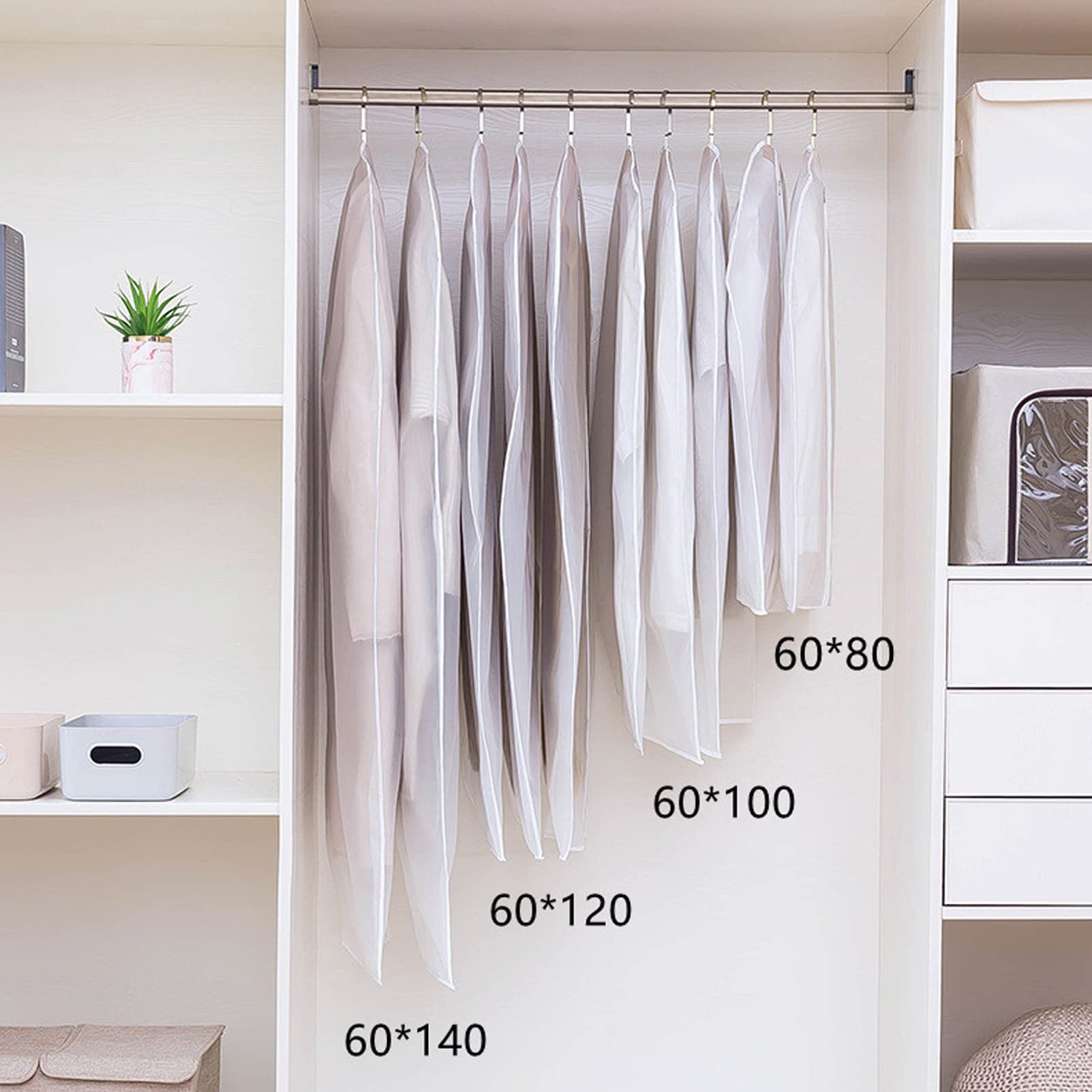 Fundas para prendas, fundas para ropa, bolsa para abrigos con cremallera, funda a vestido translúcida de PEVA, protector de traje impermeable y transpirable, blanco-60x140cm (blanco 60x80cm)