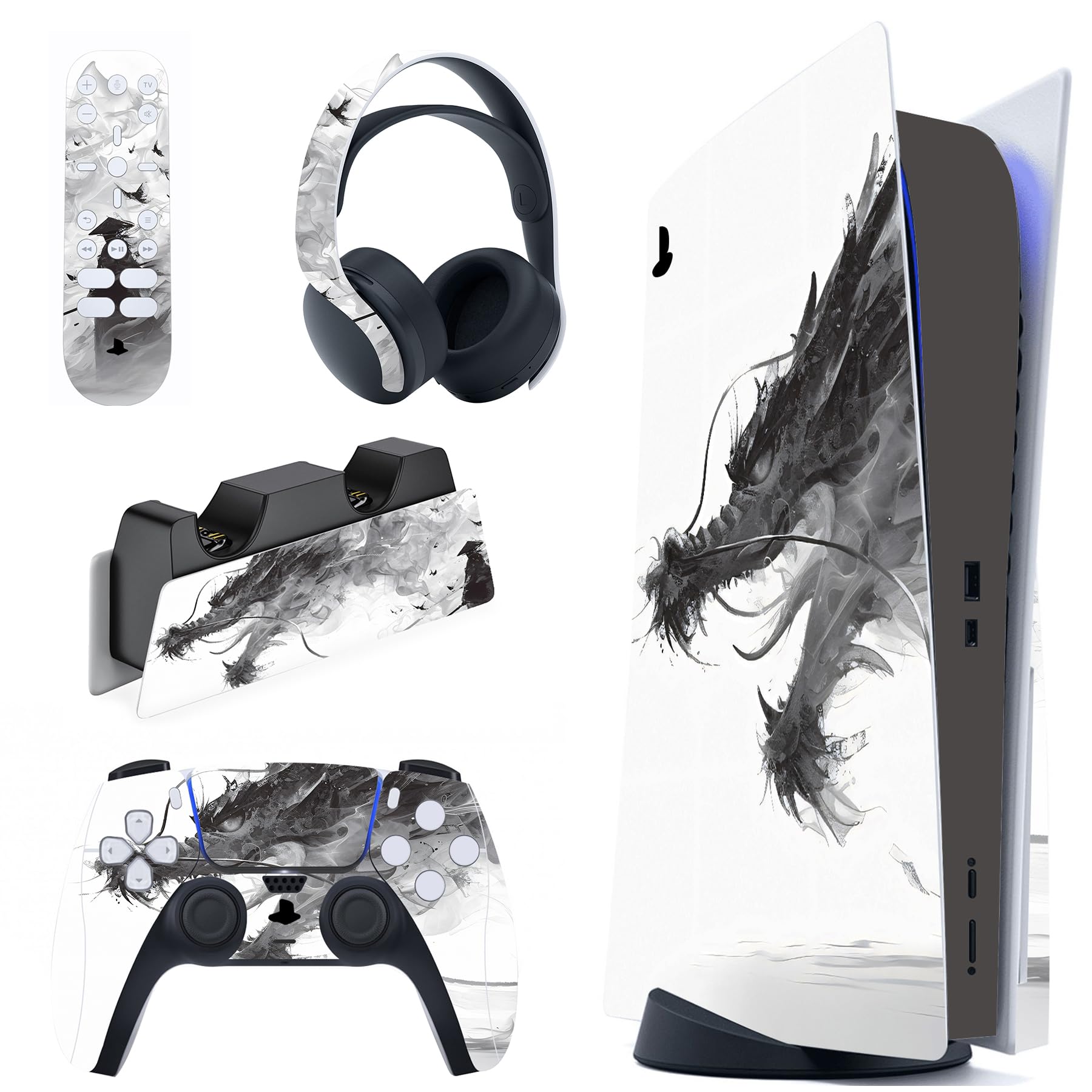 playvital Mistborn Dragon Full Set Skin Decal for PS5 Console Disc Edition, Sticker Vinyl Decal Cover for PS5 Controller & Charging Station & Headset & Media Remote