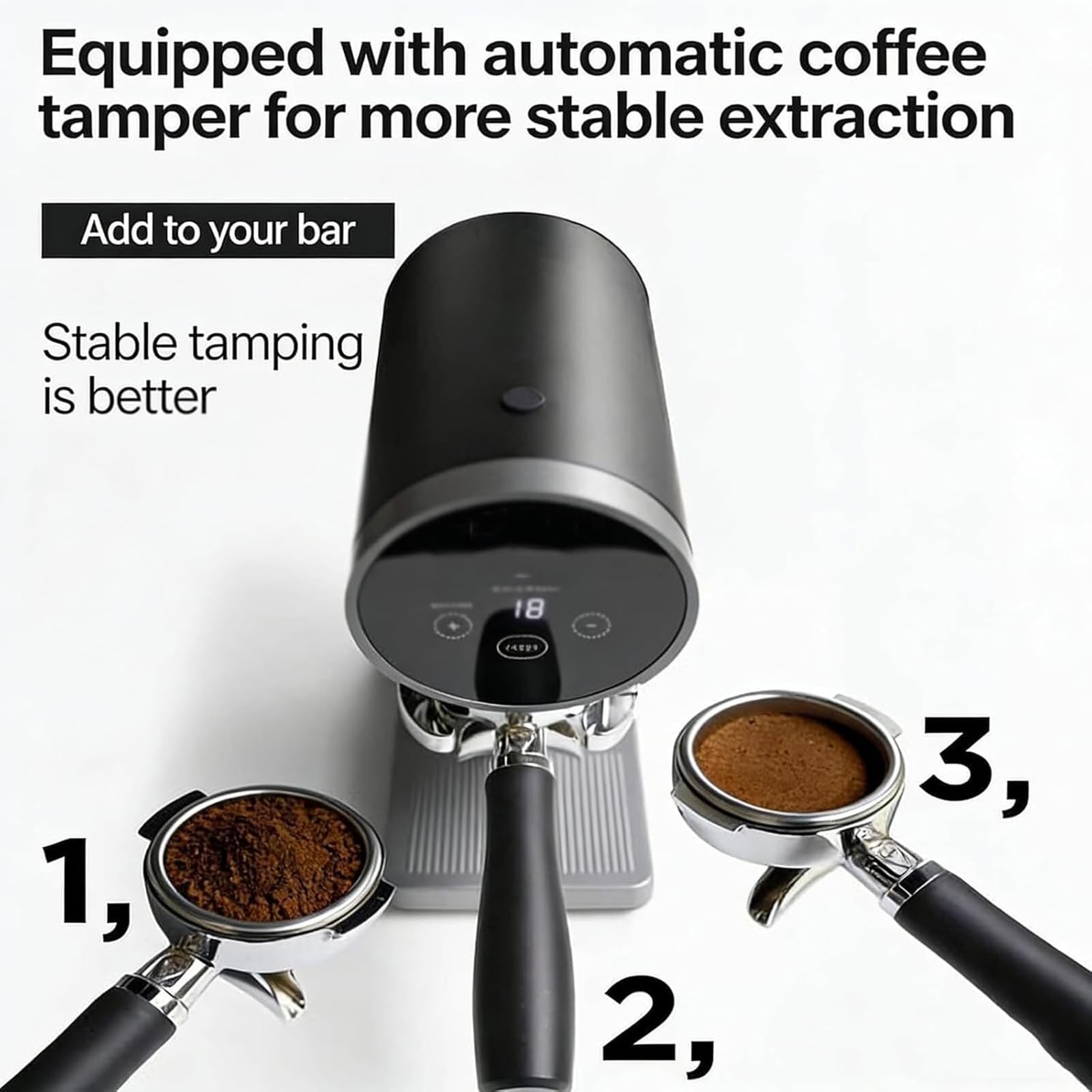 58mm Automatic Espresso Coffee Tamper, 22-66lbs Pressure, Height Adjustable, Customizable Modes, For Cafe