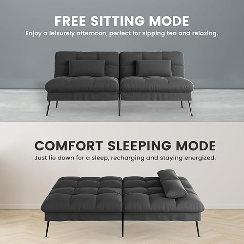 Miniatura 7 de COMHOMA Sofá cama tipo futón convertible, sofá futón de tela de 72 pulgadas con respaldo ajustable, reclinable plegable para muebles de sala de