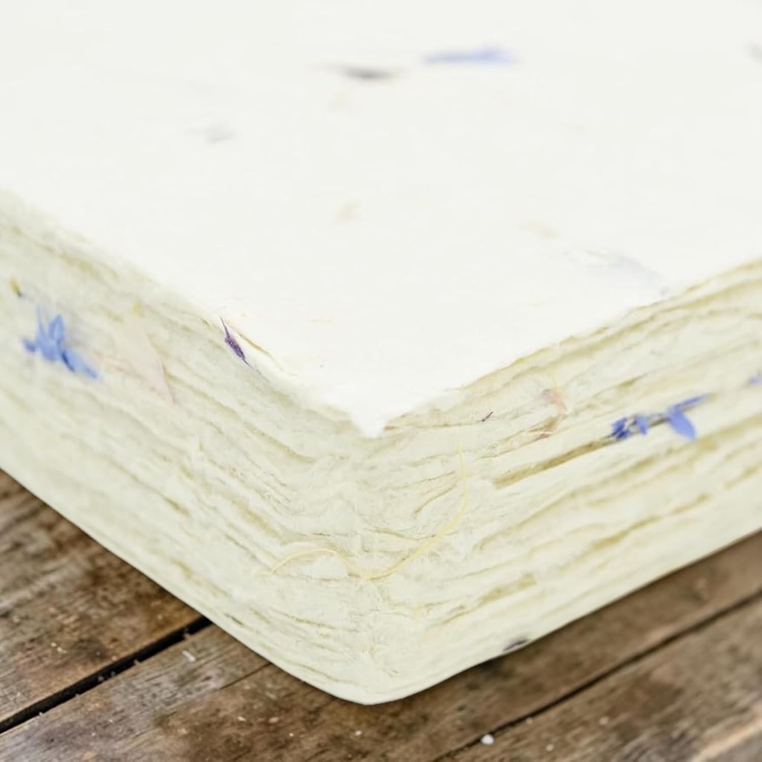 Handmade Lokta Card Stock 5x7 Inch Paper with Petal Flourish and Deckle Edge. Tree-free Lokta Paper for Vintage Stationery, Printing, and Decorative Invitations (50 Sheets, Cornflower)