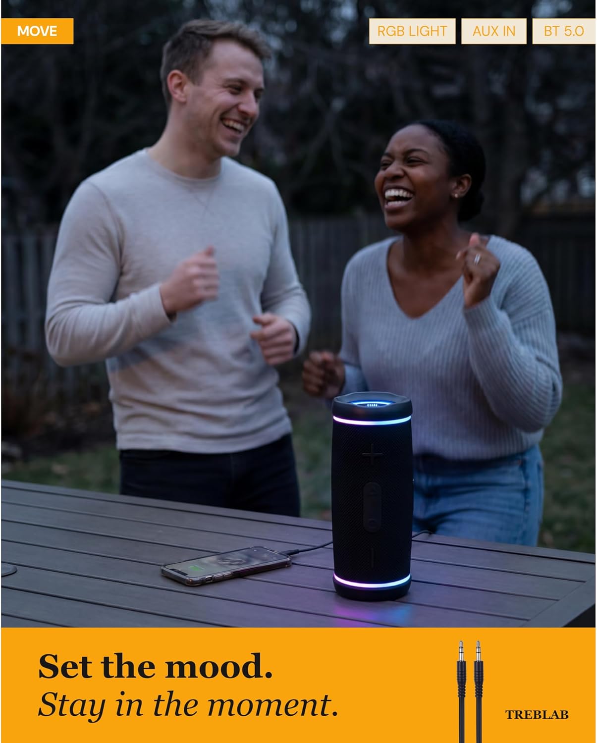 TREBLAB HD77 – Waterproof Bluetooth Speaker, 30W Loud 360° Sound, Deep Bass, IPX7, TWS Pairing, RGB Lights, 20H Battery, Portable Wireless Speaker for Outdoor, Beach, Camping, Party, Travel