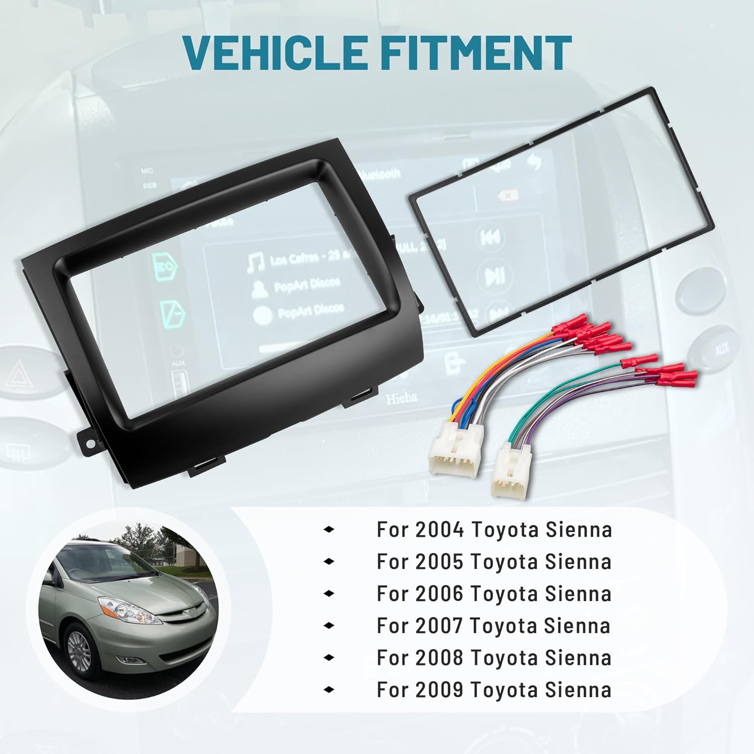 NuIth Double DIN Radio Dash Kit W/Radio Wire Harness for 2004-2010 Toyota Sienna Non JBL System, Double DIN Car Stereo Installation Kit and Stereo Wire Adapter for Aftermarket Radio Install