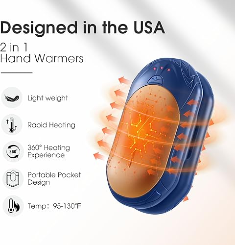 Miniatura 8 de Calentadores de manos AI recargables, paquete de 2, calentadores de manos eléctricos de 6000 mAh, chips inteligentes AI de 20 horas de calor seguro,