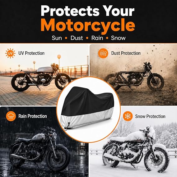 Hanmir Motorcycle Cover Waterproof Outdoor with Lock-Holes & Storage Bag