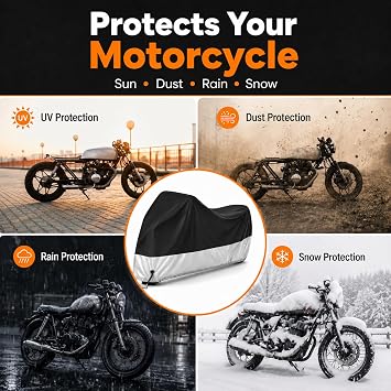 Hanmir Motorcycle Cover Waterproof Outdoor with Lock-Holes & Storage Bag