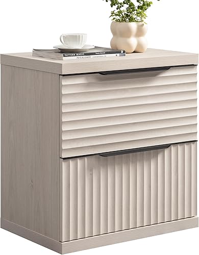 Miniatura 13 de SICOTAS Juego de 2 mesitas de noche acanaladas, moderna mesita de noche con 2 cajones grandes, mesita de noche de 22 pulgadas de ancho para Aliso