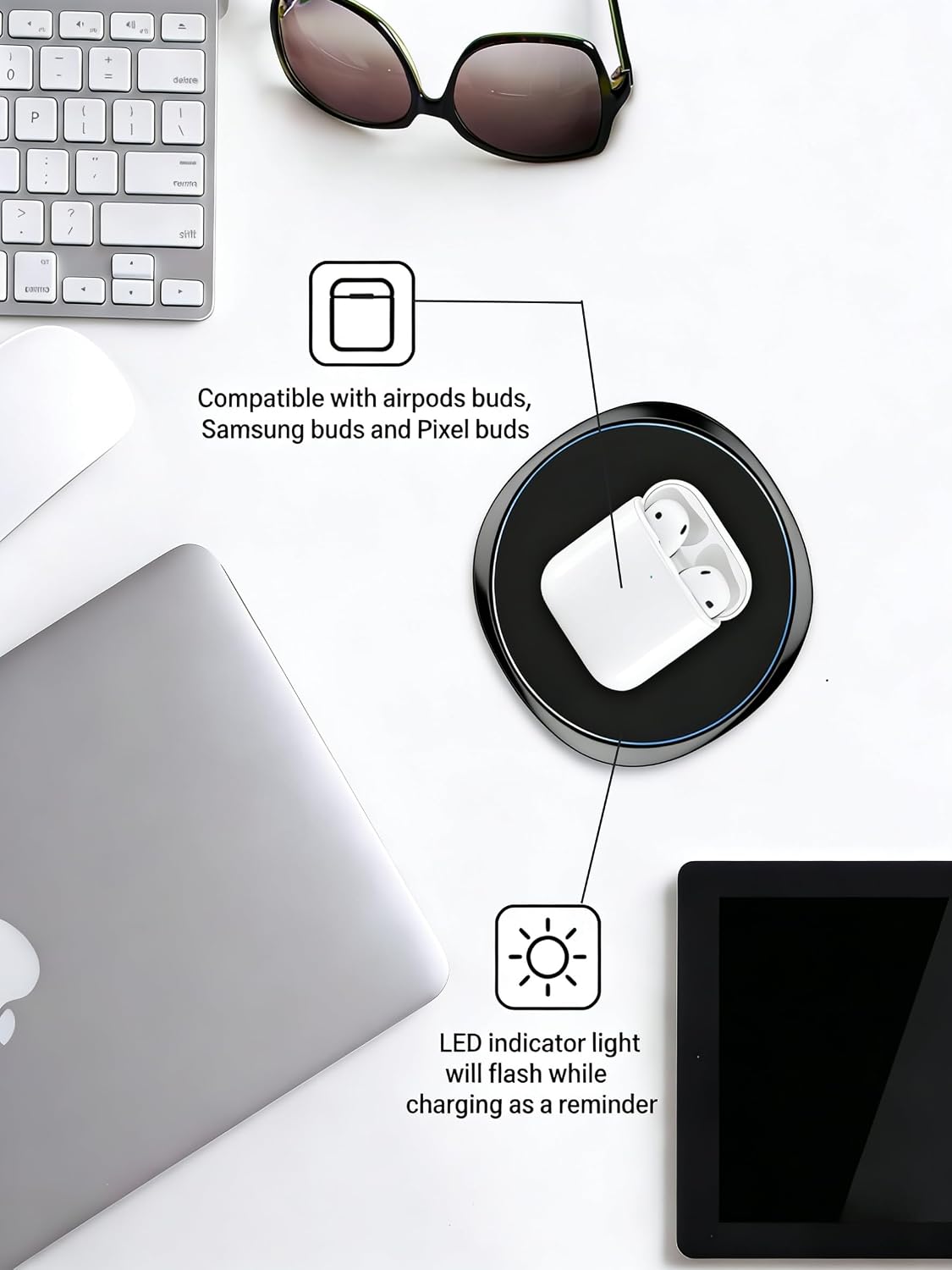 NANAMI 15W Max Wireless Charger Pad, Fast Charging Compatible with iPhone 17/16/15/14/13/12/11/SE Series, Samsung Galaxy S26/S25/S24/S23/S22/S21/S20, AirPods 2/3 - Adapter Required (Sold Separately)