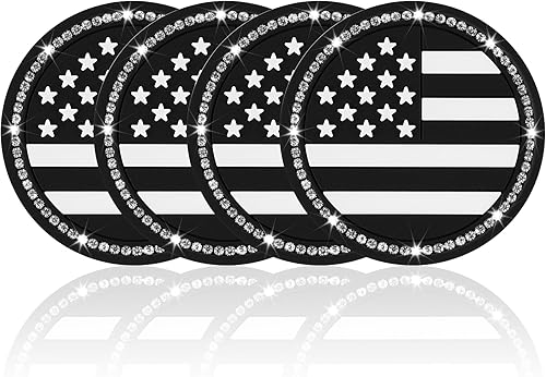 JUSTTOP Portavasos para automóvil, 4 unidades, con diseño de bandera estadounidense, portavasos antideslizantes universales, accesorios interiores