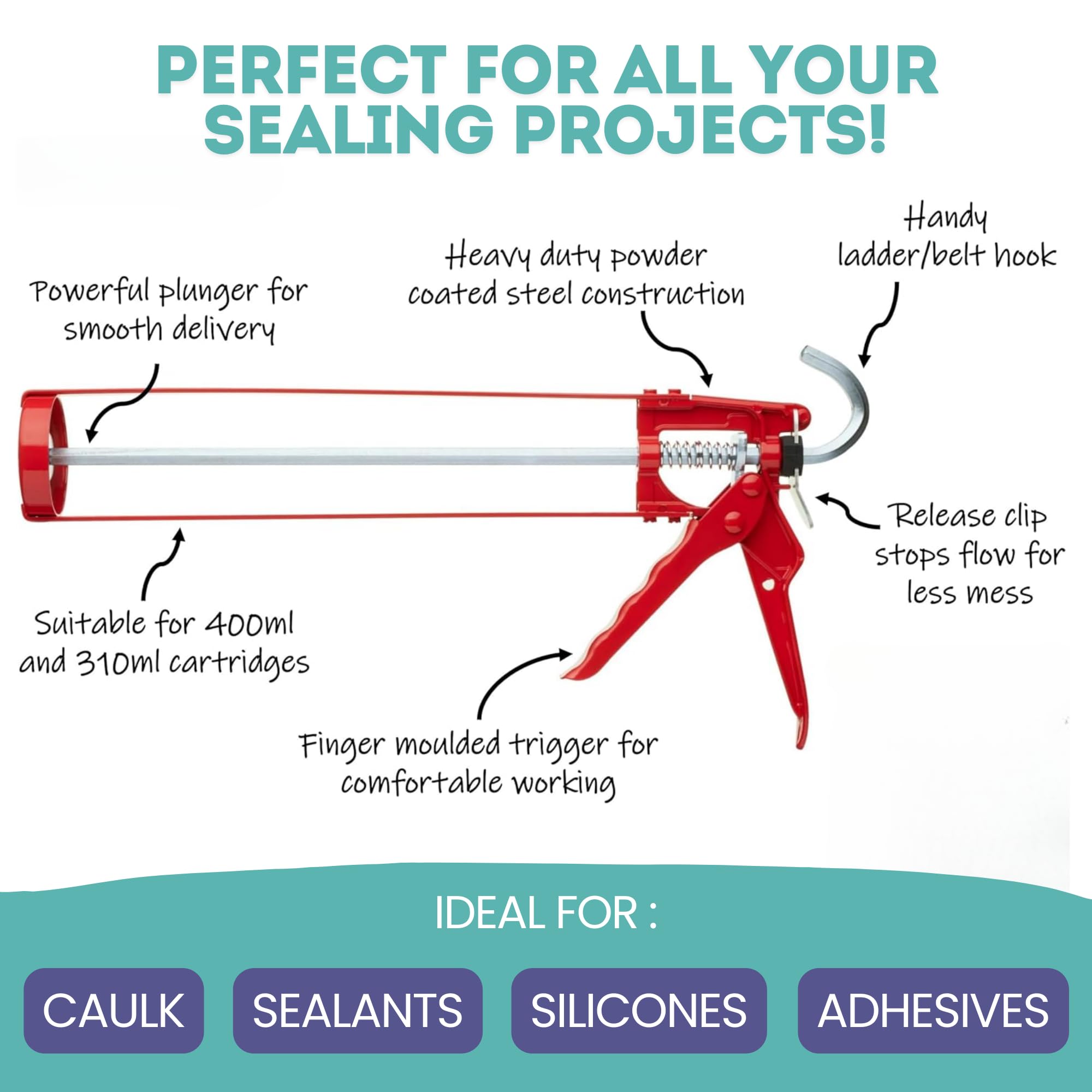 Everbuild General Purpose Silicone Sealant White 280ml, Pro Dec Strong Skeleton Caulking Gun & Microfibre Cloth - Image 4