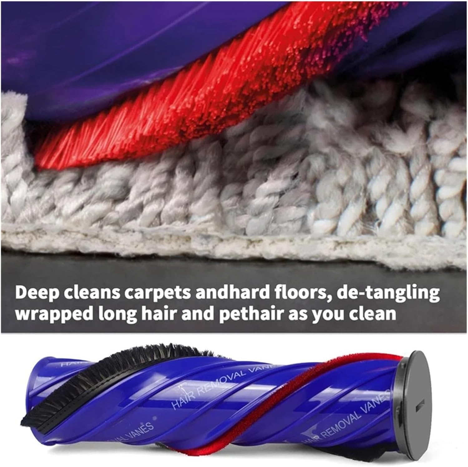 Anti-Tangling Brushbar With End Cap ，Compatible For Dyson， V11 V10 V8 V7 V12 Slim, SV10 SV11 SV12 SV14 SV30, Part No. 972500-01