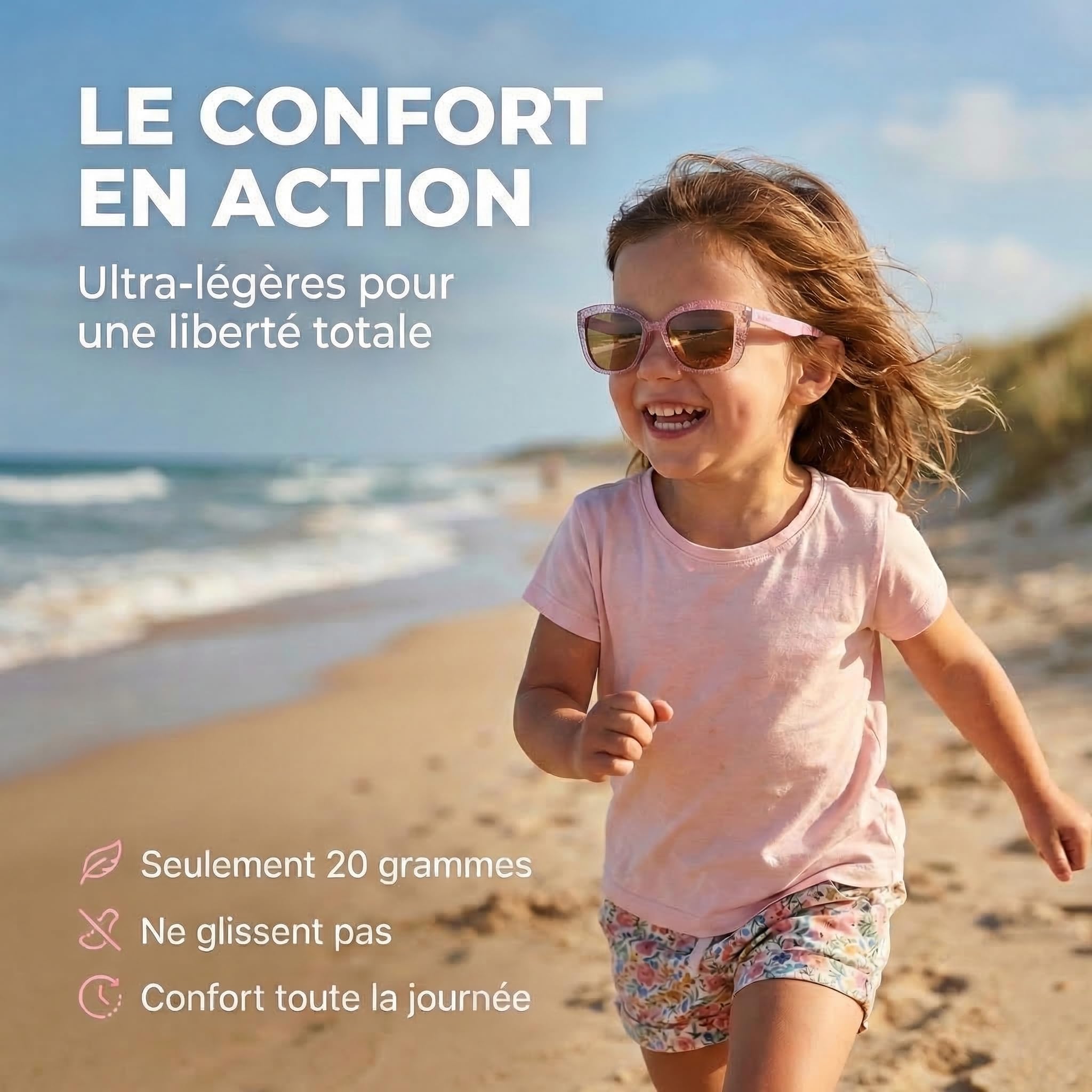 Kiddus Lunettes de Soleil Fille 4-8 Ans, Polarisées UV400 CAT3, Monture TR90 Flexible, Branches TPE, Pont en Silicone, Certifiées CE ISO REACH