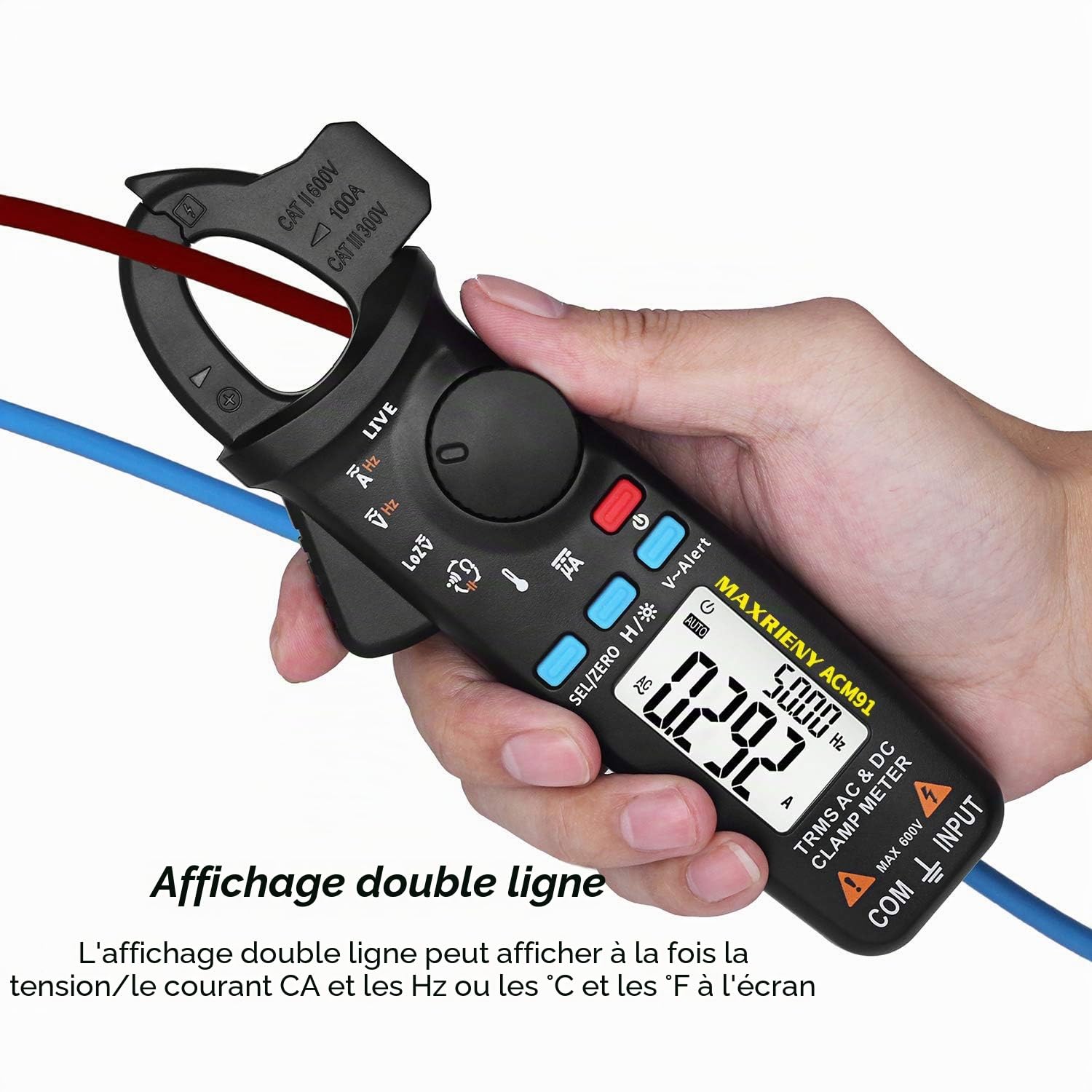 Pince Ampèremétrique Numérique AC/DC Pince Multimètre TRMS 1mA 6000 Points Voltmètre Automatique Testeur de Tension à basse impédance Courant Capacitance Température
