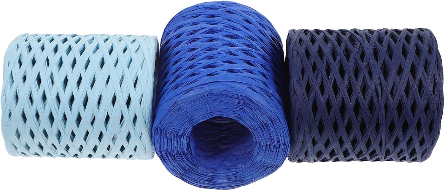 jojofuny 3Rolls Raffia Ribbons for Wrapping and Decoration Durable Paper Cord for DIY Crafts Christmas Wrapping and Elegant Floral Arrangements Royal