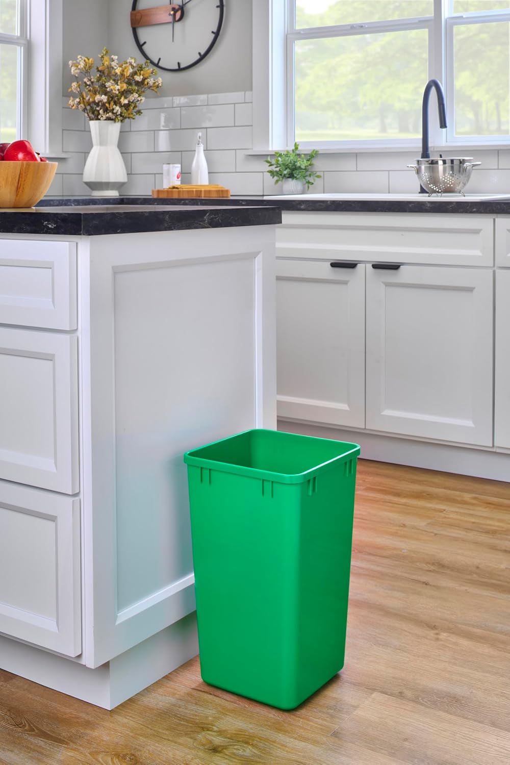 Rev-A-Shelf Polymer Replacement 27 Quart Trash Bin Recycle Waste Garbage Container for Kitchen Cabinet Pullouts, Green, 2 Pack, RV-1024-19-2