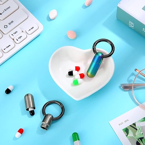 Miniatura 7 de Llavero de 2 piezas para pastillas, llavero pequeño, pastillero, llavero de titanio, pastillero, impermeable, portátil, de titanio, con llavero para