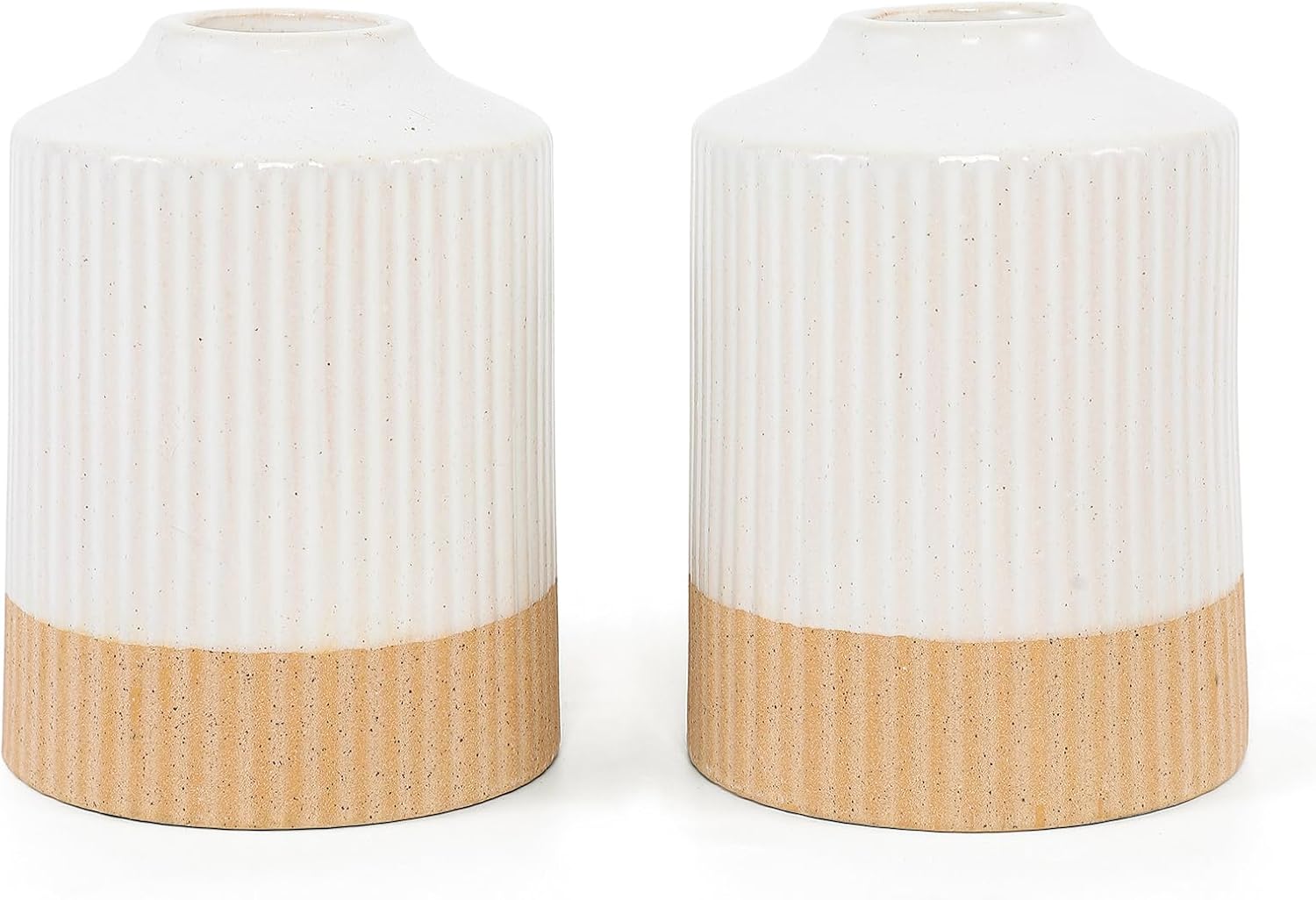 White Ceramic Vases，Flower Vases for Farmhouse Decorative Vases for Dining Table, Living Room, Bedroom, Kitchen, or Office Decor, Set of 2