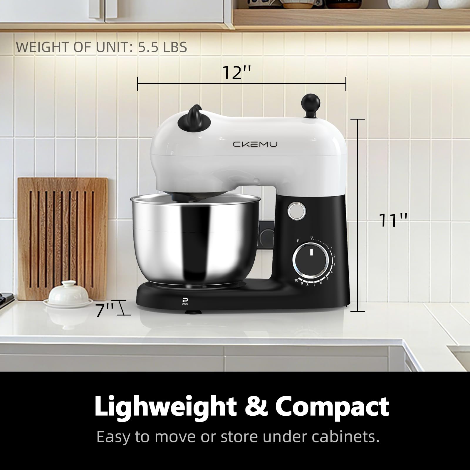 CKEMU Stand Mixer, Compact & Space-Saving, Stainless Steel Bowl, Unique & Playful Design, Effcient Motor, Dishwasher-Safe Attachments, SM-2549A (Panda) view 5
