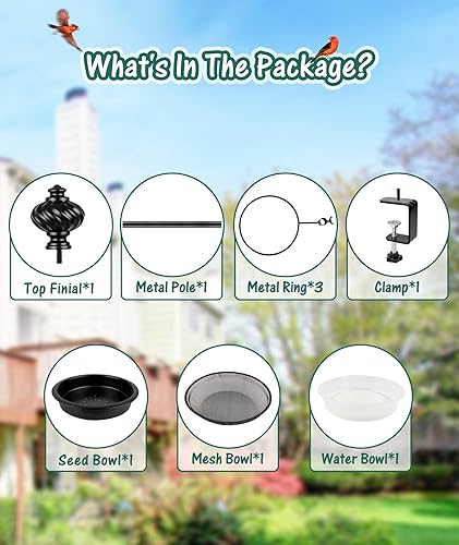 Miniatura 8 de BOLITE Comedero para pájaros de cubierta para barandilla, comedero para pájaros de balcón para exterior, tres bandejas, versión mejorada, color negro