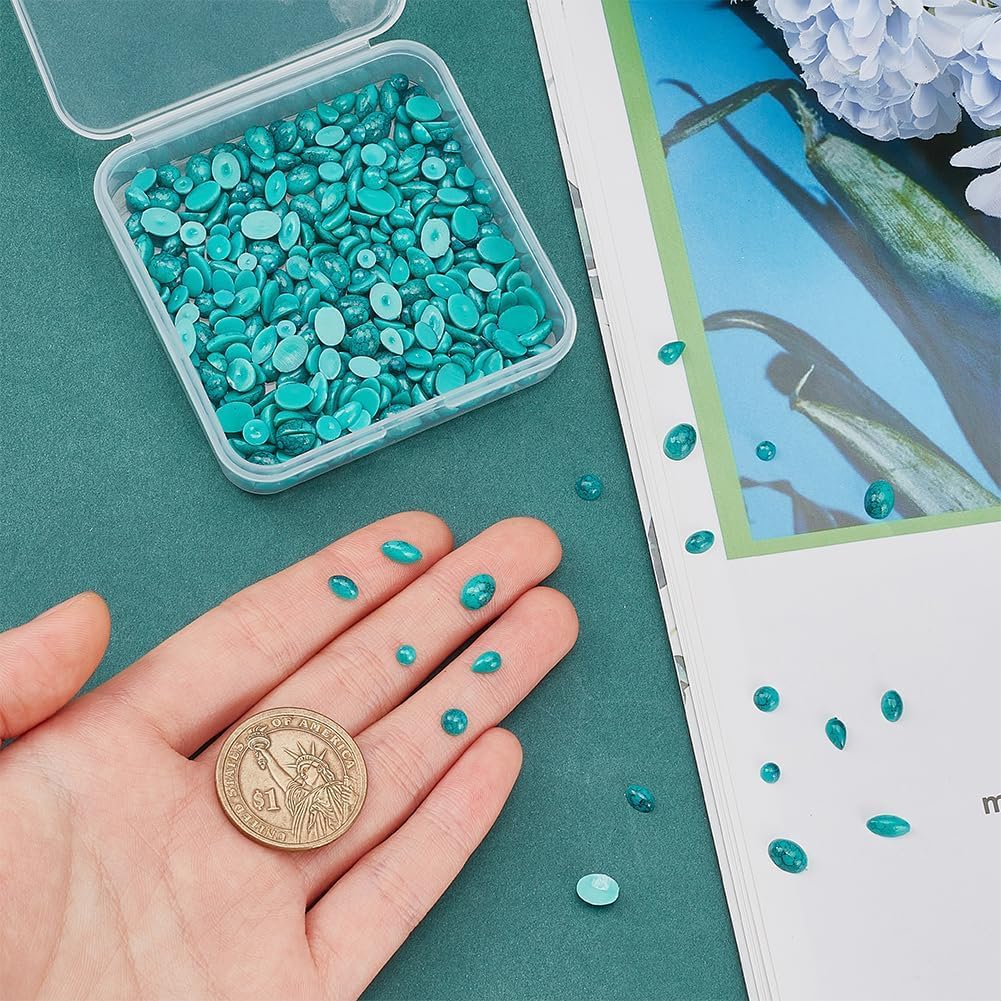 PH PandaHall 300pcs Mini Stone Cabochons 6 Shapes Synthetic Turquoise Cabochon Blue Texture Gemstone Half Round Turquoise Flatback Dome Cameos for DIY Earring Bracelet Necklace Jewelry Making 3-8x2-4mm - Image 3