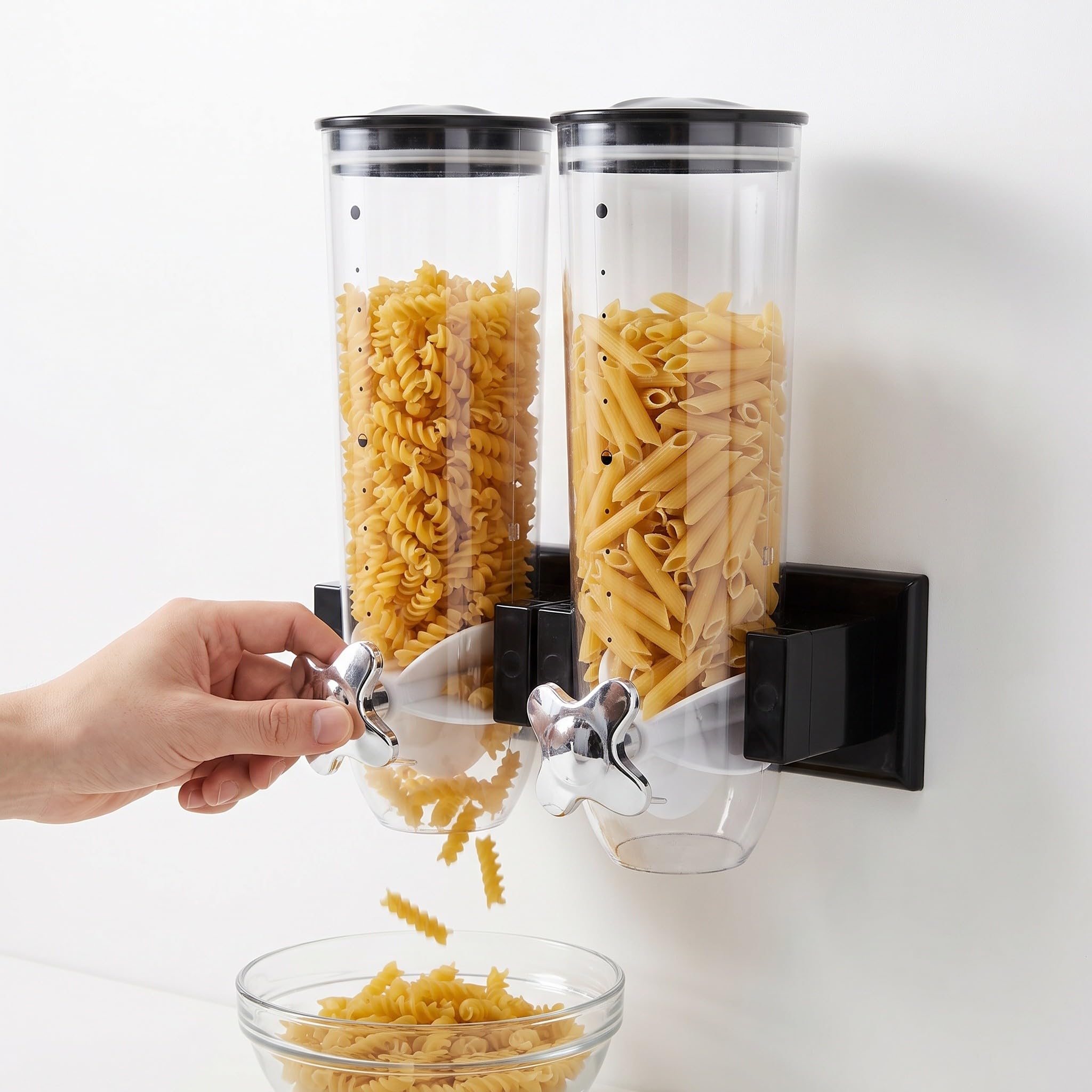 Zerodeko Dispensador de Cereales de Pared - Dispensador Doble de 108 oz con 2 Vasos - Contenedor de Almacenamiento de Cereales, Granos de café y Avena para la Cocina (Plateado)