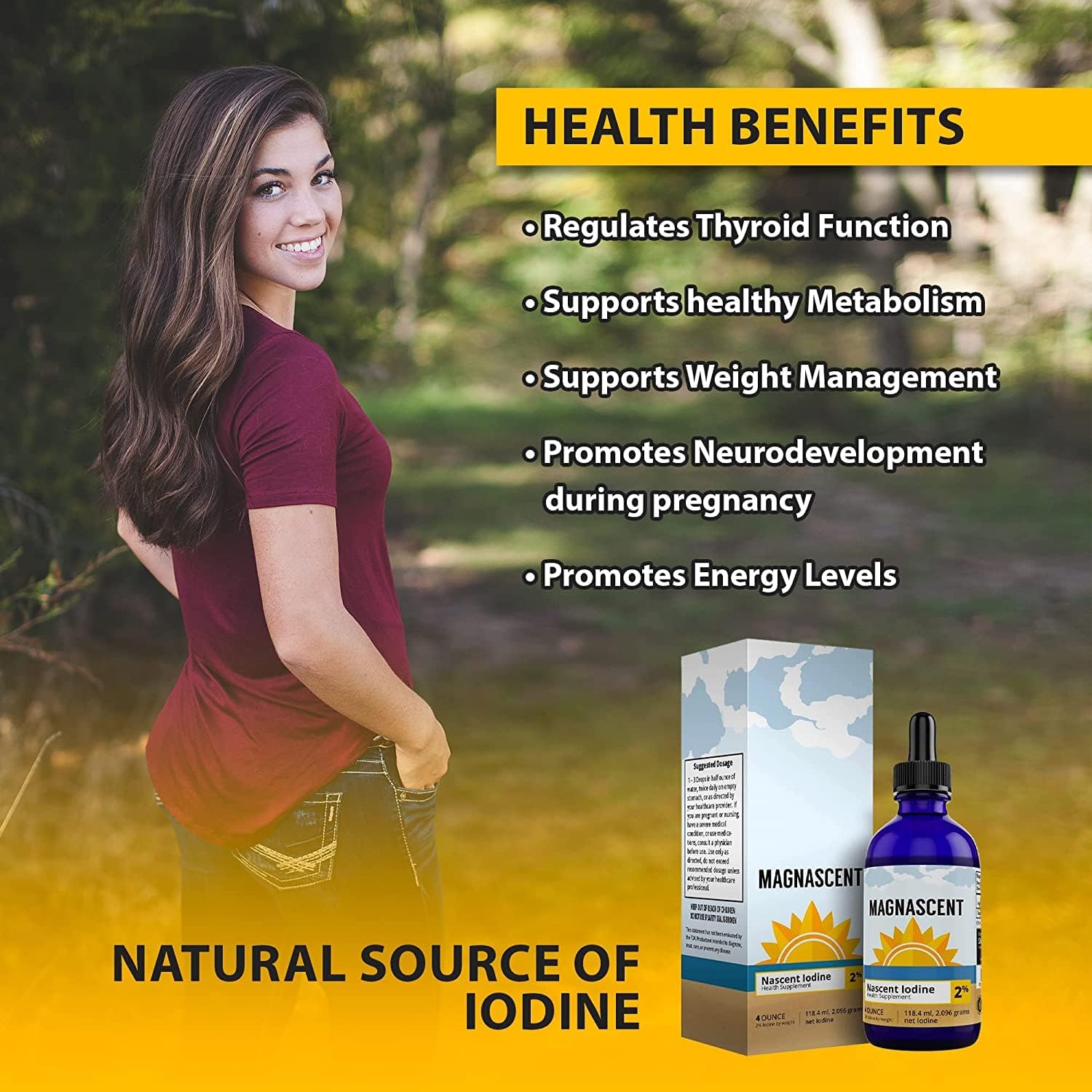Nascent Iodine Organic Daily Health Supplement High Potency 2% Concentrated Liquid Iodine Drops Supports Energy & Metabolism (1oz/30ml)