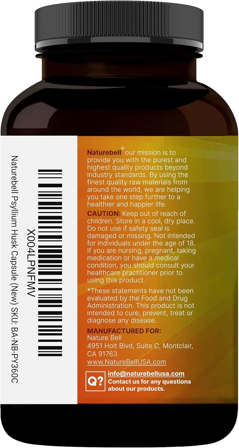 NatureBell Psyllium Husk Fiber Capsules 2,000mg Per Serving, 360 Caps | Soluble Fiber Supplement | 3-in-1 with Inulin & Chia Seed | Plant Based, Non-GMO, Gluten Free - Image 8