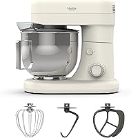 Martha Stewart 5.3QT Tilt-Head Stand Mixer, 12 Speeds, Stainless Steel Bowl, Splash Guard, 3 Attachments, Linen White