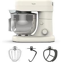 Martha Stewart  Tilt-Head Stand Mixer, 12 Speed, 5.3QT Stainless Steel Bowl, Splash Guard with Pour Chute, Whisk, Dough Hook, Flat Beater, Electric Kitchen Baking Mixer, Bread, Cake, Whip, Linen White