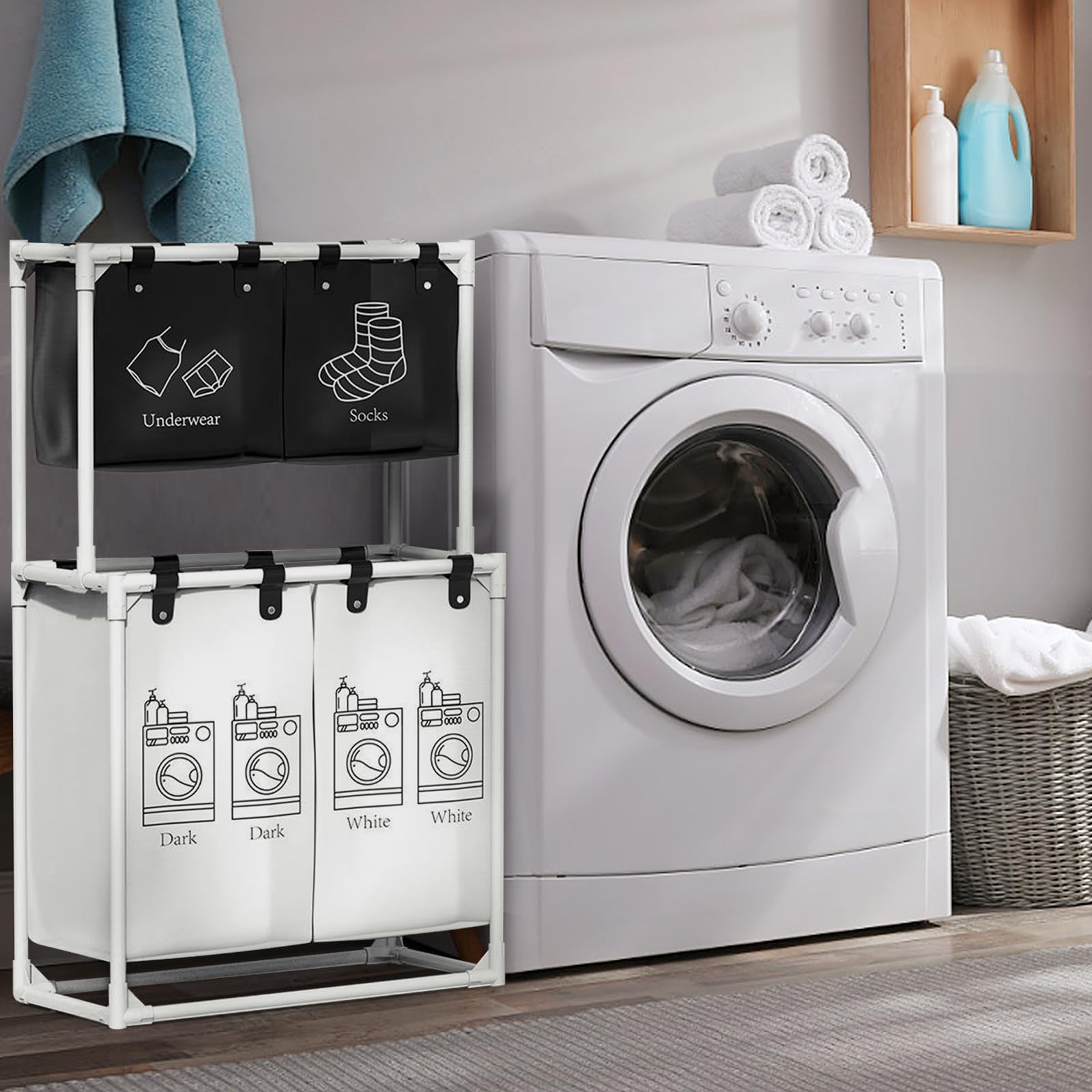 Cesto impermeabile, 4 cesti assortiti verticali, Cesti per la biancheria, Bagno, Ordinamento