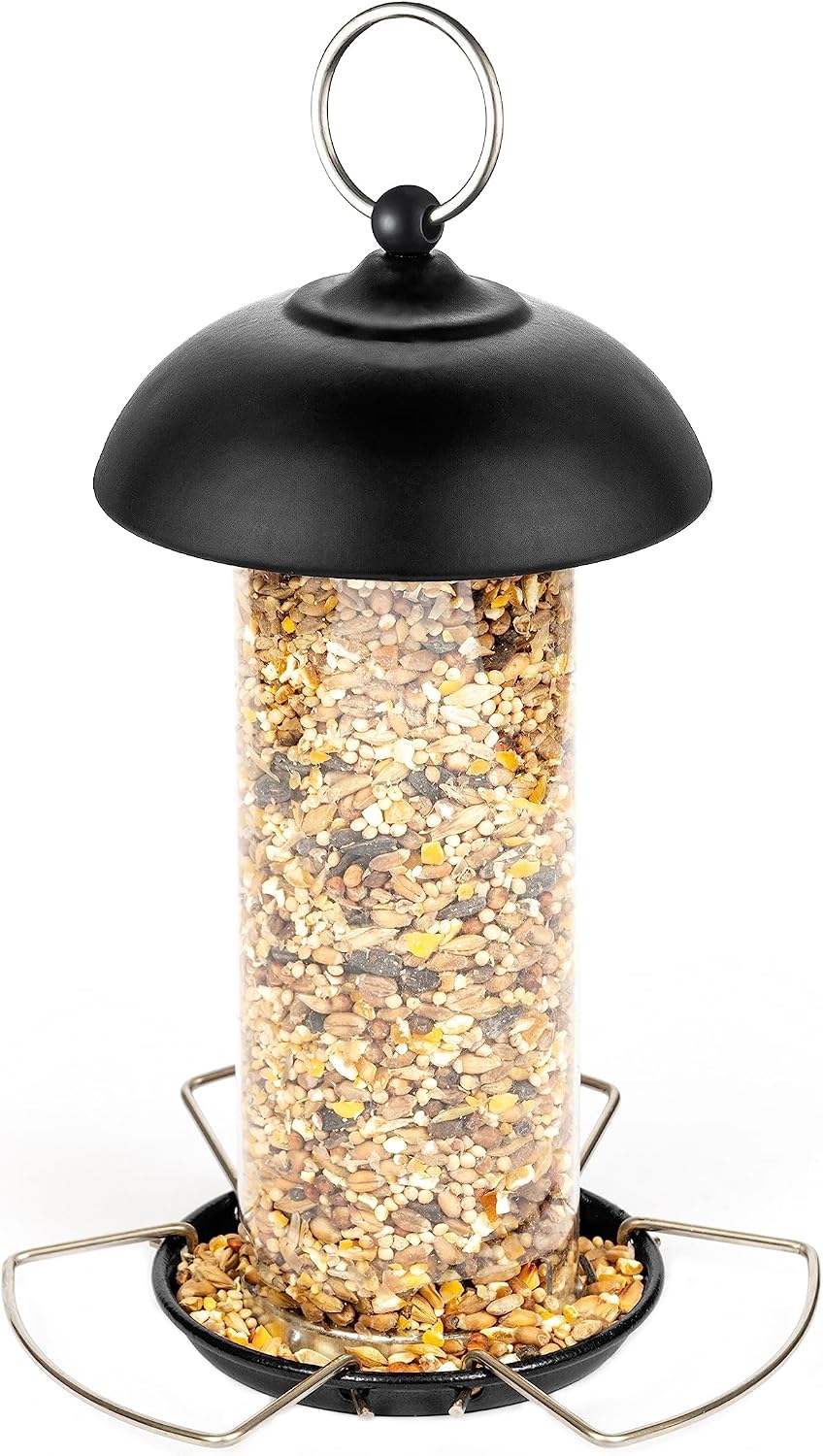Metal Bird Feeders for Small Birds Outside Outdoors Hanging Wild Bird Feeders Hanging for Seed Blend, Seed Black Pack of 1