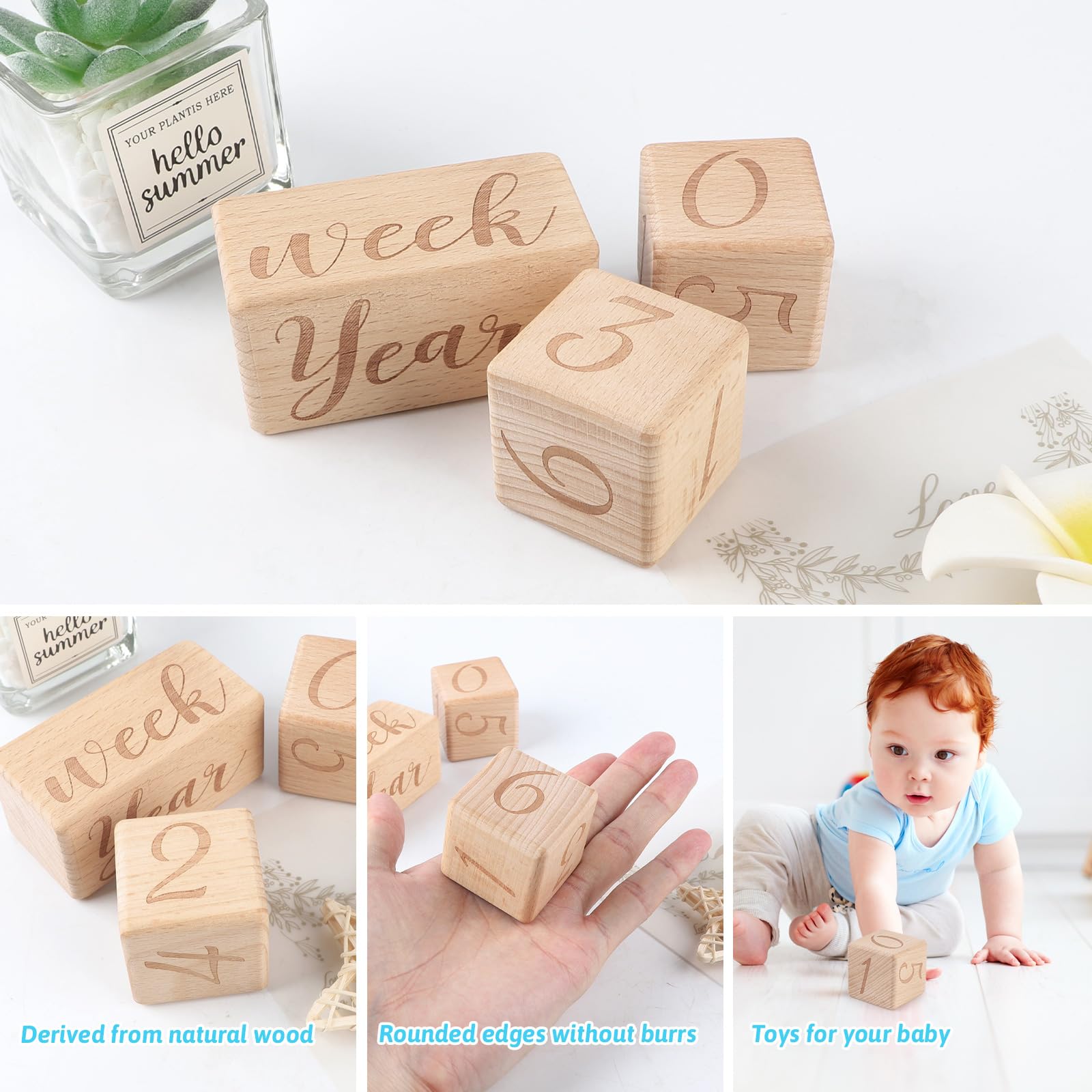 DBREAKS Baby Milestone klocki drewniane dla kobiet w ciąży, kamień milowy, wzrost dziecka, akcesoria do fotografii dziecka, prezent dla noworodków i kobiet w ciąży, gładka powierzchnia (model torby