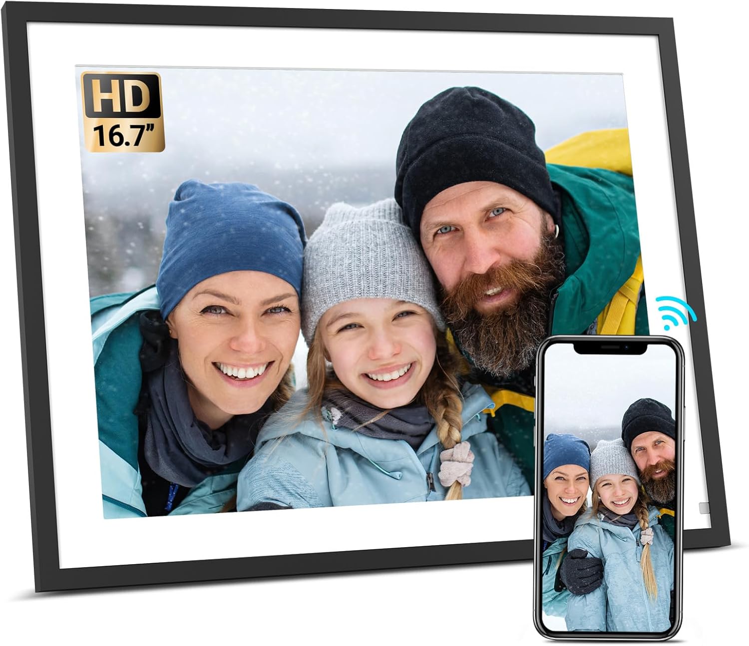 BSIMB 16.7 Inch 32GB Extra Large Digital Picture Frame WiFi, Smart Photo Frame with HD Touch Screen, Auto-Rotate, Motion Sensor, Instantly Share Photos/Videos via App & Email,Gift for Grandparents 16.7" HD Black
