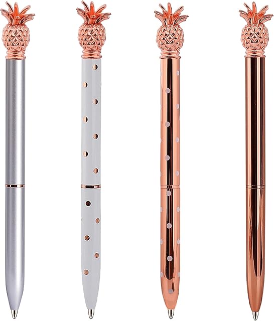 Pineapple Pens 4 Pieces Metal Ballpoint Pens Rose Gold Pens for School Office Supplies 1.0 mm, Black Ink