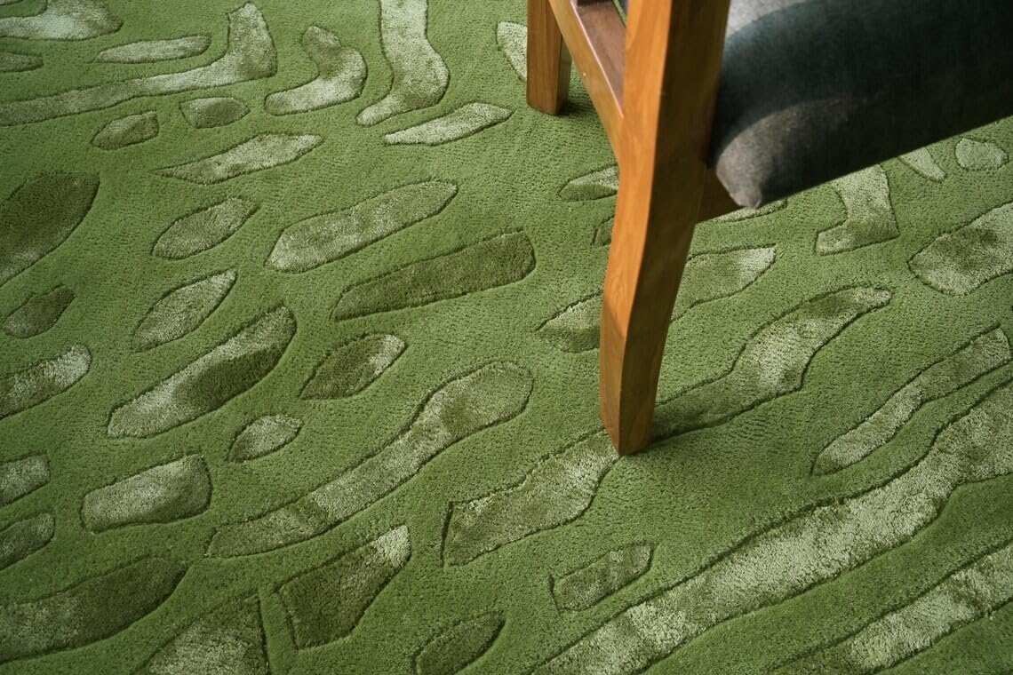 Hand Tufted Textured Area Rug 5x8 Ft Contemporary Organic Pattern Wool Living Room Rug 8.0x10.0 Green