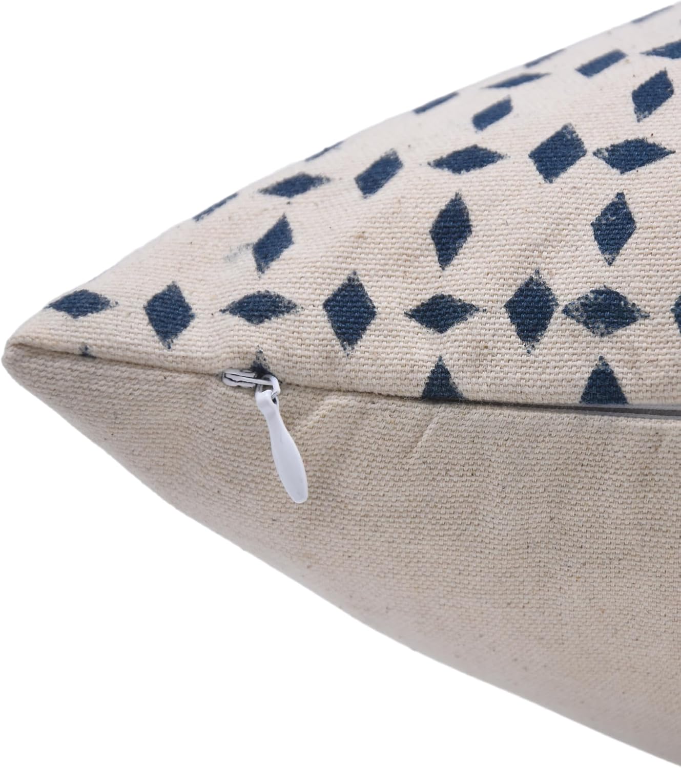 Handmade Block Floral Print Duck Canvas 22x22 Inch Throw Pillowcase Cushion Cover Farmhouse, Living Room, Fall Decoration for Sofa, Couch and Bed (Diamond-Gray)