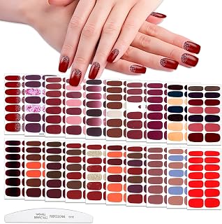 WOKOTO 20 Sheets 280 Pieces Gel Nail Strips Red Nail Polish Strips Stickers Full Nail Wraps for Women Girls Mix Color Gel Polish Strips Stick On Nail Polish Decals Full Nail Stickers for Nail Art